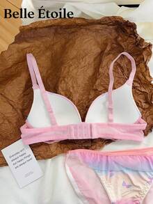 Belle Étoile 2026 Women's Sweet Gradient Color Lingerie, Small Bust Gathering, No Underwire, Comfortable, Side Collection Of Auxiliary Breast, Lace-Edged Teenage Girl Bra, Colorful 1 Bra Set, Suitable For Vacation, Hot Springs, Gift - 淺藍色 - 查看 2
