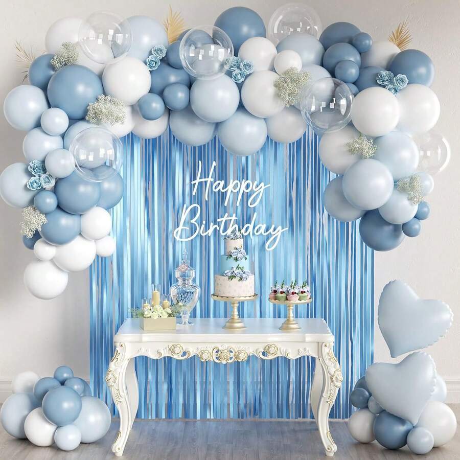 Kit de 157 globos de color azul pastel y blanco con flecos azul claro cortina para novia, baby shower, cumpleaños, compromiso, boda, invierno, país de las maravillas, baile, decoración de fiesta - Oro champán blanco - Ver 1