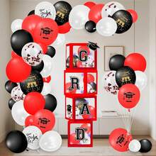 Juego de 107 cajas de luz de globos de decoración de graduación 2025, suministros de despedida de soltero, fondo fotográfico para collage celebración de la escuela secundaria (juego negro) - Red2 - Ver 2
