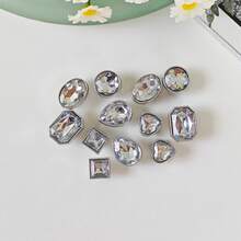 12pcs DIY Shoe Decoration Charms, Silver Acrylic Faux Diamond Metallic, ABS Material, Lightweight, Fashionable And Versatile EVA Slipper/Sandal Accessories, Detachable Shoe Decorations - Silver - View 1