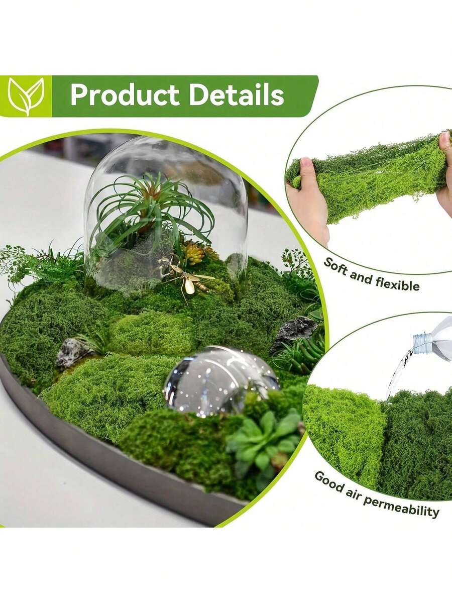 1 Stück 50/100g künstliches Moos, realistisch grüne PP Künstliche Pflanze Deko, geeignet für DIY Basteln, Heimdekoration, Mini-Landschaft, Glasterrarium, Feengarten, Hochzeitsdekoration und Aquarium - Verschiedenfarbig - Übersicht 1