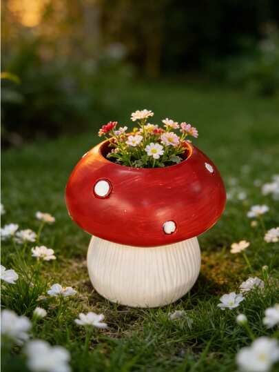 Mushroom Planter, Cute Red Toadstool Flower Pot For Succulents Cactus, Indoor Outdoor Garden Decor, Resin Plant Pot For Home Patio Lawn Yard, Unique Gardening Gift For Plant Lovers
