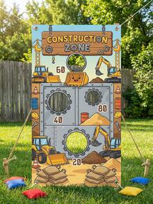 1 Piece Of Excavator Fun Bean Bag Throwing Game, Cartoon Construction Vehicle Polyester Hanging Throwing Game Banner With Scoring Holes, Outdoor Throwing Game Background Cloth, Very Suitable For Building Themed Parties, Birthday Parties, Picnics, Camping, Beaches, Outdoor Gardens, Family Parties, Holiday Parties. - Multicolor - View 5
