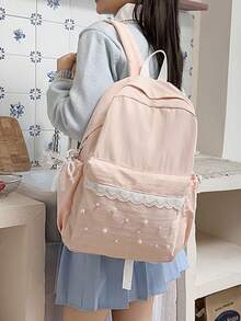 女學生休閒旅行後背包，肩背包，中學生與高中生校園後背包，甜美女孩蕾絲珍珠後背包，大容量輕量後背包 - TKSS90209 - 查看 9