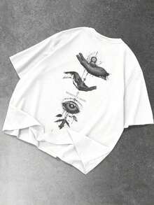 Manfinity Roughcore Men's Casual Short Sleeve Crew Neck T-Shirt With Creative And Versatile Playing Card Graphic Design - Baby Pink - View 7