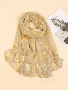 1件装女士金属光泽亮面围巾/披肩/头巾/沙滩巾，适合海滩、度假和日常生活，为您的造型增添亮点，四季皆宜 - 金色 - 查看 2