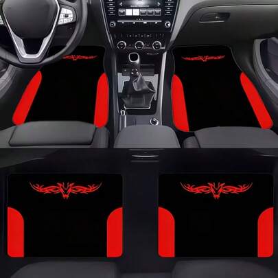 4pcs Car Floor Mats - Black & Blue Design, High Quality Material, Fashionable & Durable, Universal Fit For Most Vehicles, Easy To Clean, Car Interior Decor Mat, Automotive Carpet, Holiday Gift