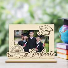 1pc 2026 Graduation Wooden Photo Frame, 5-Inch Photo Display With Double-Layer Scratch-Resistant Board, Featuring Graduation Cap, Wheat, Stars And Fireworks Pattern, Suitable For Graduation Party Table Decor, Living Room, Bedroom, Study Desk Decoration, Photography Prop, Graduation Memorabilia Gift - A - View 4