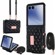VIETAO Túi đeo chéo có dây đeo và khe đựng thẻ, ví đựng điện thoại bằng da giả, tương thích với Samsung Galaxy Flip 3 4 5 6 7, ốp lưng điện thoại Z Flip3 Flip4 Flip5 Flip6 - màu đen - Xem 1