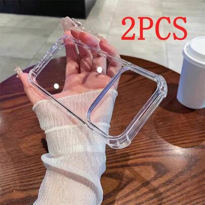 2 chiếc ốp lưng điện thoại cứng trong suốt chống sốc với viền hồng và nam châm, chất liệu acrylic chống ố vàng, kiểu dáng mới, sang trọng, trang trí đính đá.