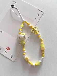 SANRIO 1pc INS Style 3D Pink Hello Kitty Beaded Phone Charm, Handmade Bow Keychain, Creative DIY CCD Camera Crystal Style Lanyard, Anti-Lost Accessory - Bow Kitten - View 10