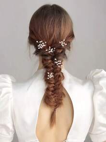 5pcs Organza Flower Pearl Hair Clips Wedding Party Daily Wear Hair Accessories Mix & Match Valentine's Day Decoration - 金子 - 查看 1