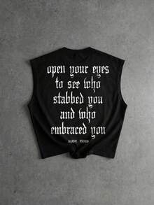 Men's Double-Sided Printed Sleeveless T-Shirt, Front & Back Spider Eye And Gothic Letter Print, Y2K Workwear Style, Soft Breathable Fabric, Summer Muscle Tank Top - Black - View 5