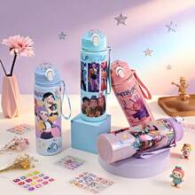 Hasbro 1个防漏韩流动漫印花保温水瓶，双层不锈钢材质，便携式翻盖真空保温瓶，适合上学、户外旅行，可盛装冷热饮品，可爱卡通印花，是韩流和动漫粉丝的绝佳礼物。 - 彩色 - 查看 11