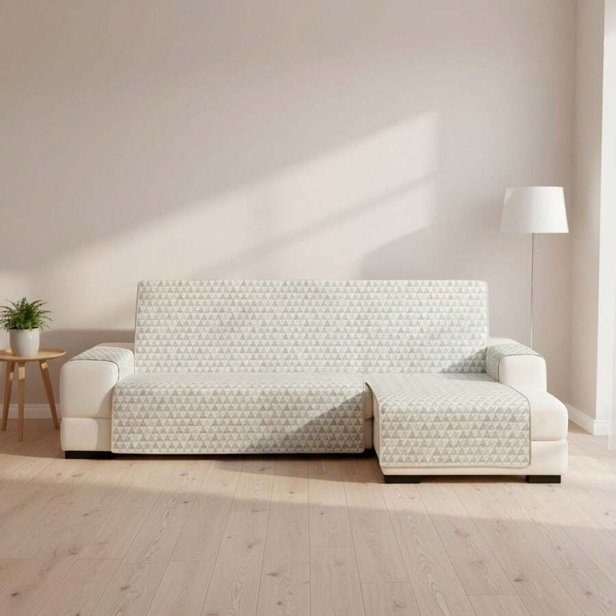 Kiva Reversible Right-Handed Standard Chaise Lounge Sofa Cover With Elastic Straps, Various Colors Available - Universal Chaise Lounge Sofa Protector - 米色北歐 - 查看 1