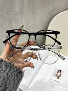 2 Pairs Retro Round Plastic Frame Rivet Decor Transparent Fashion Glasses - Multicolor - View 2