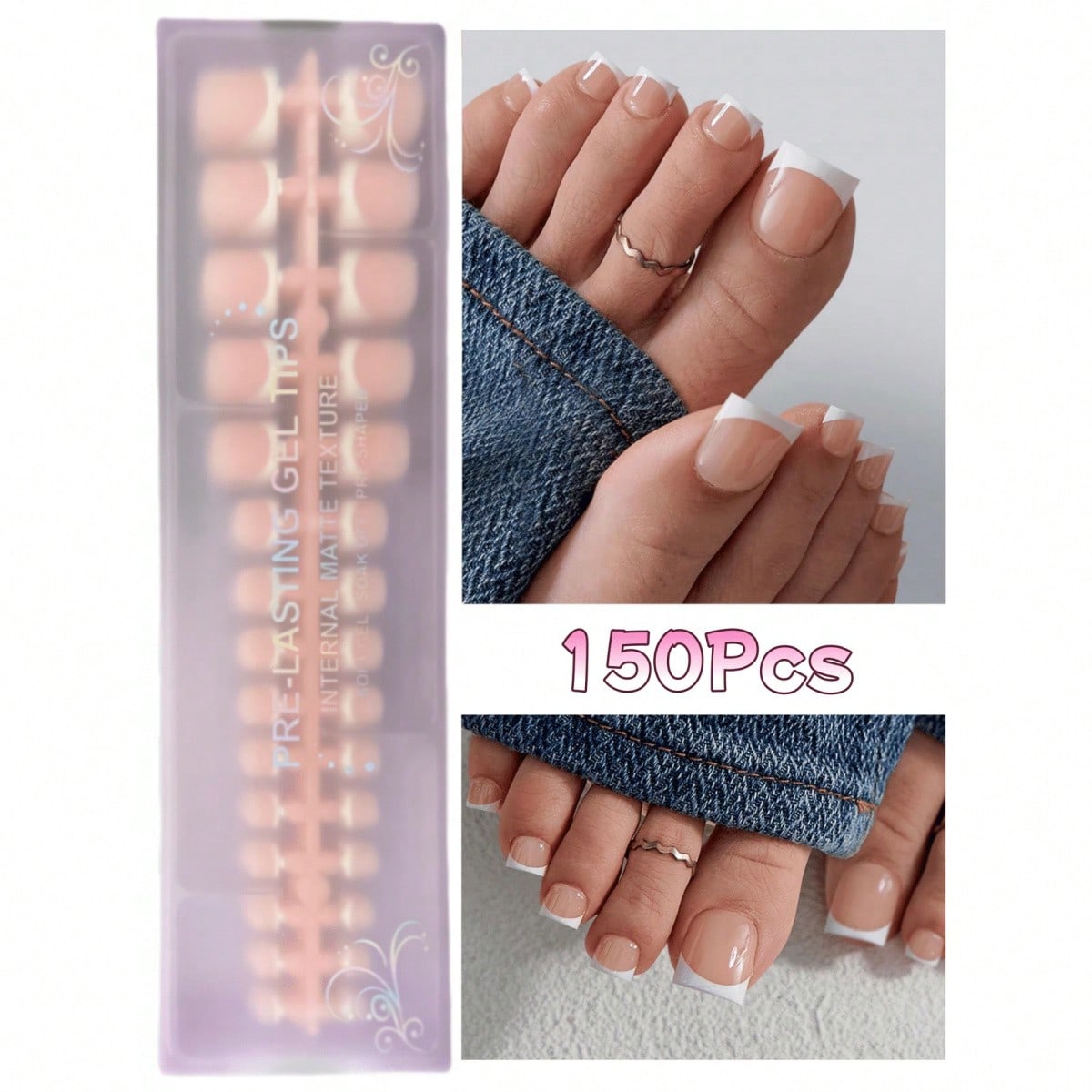 SGIAWETA-150pcs Short Square Press-On Toenails, Brown French Soft Gel Nail Tips, Suitable Nails, Minimalist & Versatile, 15 Sizes, Women Nail Supplies-Birthdaygift