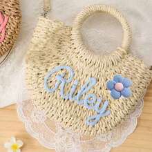 1pc Personalized Spring/Summer Fashion Straw Woven Bag, Handheld/Shoulder/Crossbody, Floral, Perfect For Party/Wedding/Bridesmaid Outfit, Gift For Her - Multicolor - View 32