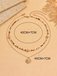 Bộ 2 chiếc vòng cổ thủ công phong cách Bohemian đính hạt cườm với mặt dây chuyền hình vỏ sò, kiểu dáng choker thời trang đa năng, phù hợp để đeo hàng ngày, đi biển, du lịch, dự tiệc. - Nhiều màu - Xem 4