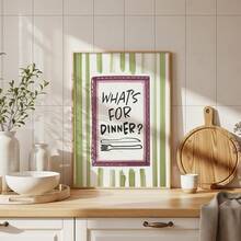 1pc Frameless What's For Dinner Funny Kitchen Wall Art Living Room Poster Print Aesthetic Decor Apartment Dorm Back To School Funky Posters Dorm Essentials - Stripe - View 1
