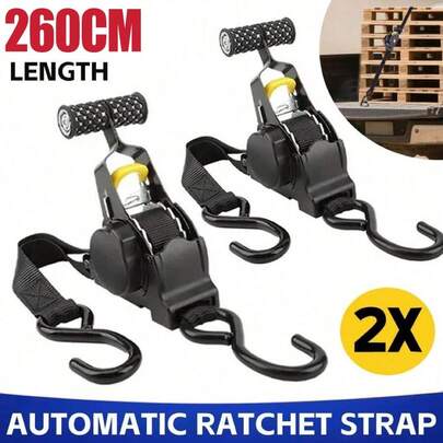 2pcs Durable Automatic Retractable Cargo Straps With S Hooks, Up To 680KG Load, Quick Release Tensioner, Heavy Duty Automatic Ratchet Tie Down Straps, Rust-Proof Nylon For Truck, Trailer & Outdoor Use