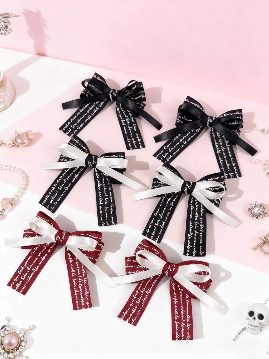 2个字母丝带蝴蝶结发夹，女士可爱侧马尾发夹，哥特风发饰 - 彩色 - 查看 1