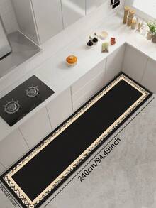 1pc Diatomaceous Earth Kitchen Mat With Patterned Border, Pure Black And Beige Geometric Design, 3.5mm Water-Absorbent Anti-Slip Stain-Resistant, Decorative Foot Mat For Kitchen, Bathroom, Entryway, Living Room, Hallway, Anti-Slip Door Mat - Multicolor - View 17