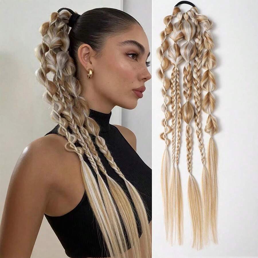 24inch European And American Style Faux Hair Braided Ponytail, Fashion Boxer Braid Wig For Women