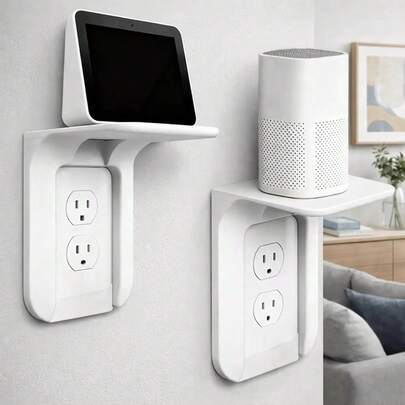 1 قطعة رف التخلص من المخرج، رف مثبت على الحائط في الحمام مع وظيفة تنظيم الكابلات المدمجة، رف مقبس مثبت على الحائط لتوفير المساحة، رف تخزين مثبت على الحائط لديكور المنزل الذكي، مناسب للغرف المعيشية والنوم والحمامات والمطابخ - هذا المنتج يساعد على توفير المساحة وتنظيم العناصر، بما في ذلك فرش الأسنان الكهربائية وأضواء الاستشعار عن الحركة والهواتف المحمولة.