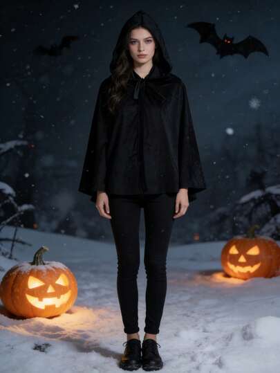Áo choàng Cô bé quàng khăn đỏ cỡ lớn dành cho nữ, thích hợp làm trang phục Halloween, hoàn hảo cho các bữa tiệc theo chủ đề và các buổi họp mặt ngày lễ. Màu đen.