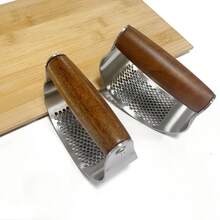 1pc Stainless Steel Garlic Press, Non-Slip Handle, Choice Of Rosewood Or Walnut Wood Handle, Durable Kitchen Tool, Food Prep Gadget - Brown - View 3