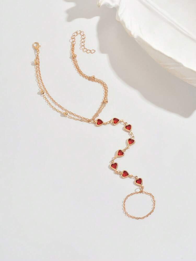 1pc Bohemian Ocean Style Fashionable Sexy Elegant Delicate Red Heart Anklet, Minimalist Gold Chain Suitable For Party, Music Festival, Beach Holiday - Red - View 5