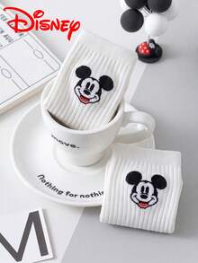 1 Pasang Kaos Kaki Pria Motif Disney Asli, Garis-garis Putih, Panjang Setengah Betis, Desain Kartun Lucu, Kaos Kaki Modis Cocok untuk Dipakai di Musim Panas - Putih - View 3