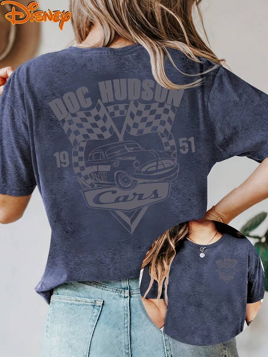 Disney License T Shirts,Disney PIXAR1 Cars DDOC HUDSON Graphic T-Shirt, Women's Oversized 1951 Checkered Flag Vintage Print Short Sleeve Tee, Casual Loose Fit Retro Top For Cars Fans, Daily Wear, Disney PIXAR1 Trips & Racing Themed Outfits ,Camiseta, Summer Outfits For Women, Summer Clothes, Summer Tops, Tops For Women, Festival Outfits, Summer Tops For Women, Mother's Day, Mother's Day Clothing, Gifts For Family And Friends, Spring Outfits For Women, Officially Licensed Disney T-Shirts, Disney Men's And Women's Spring/Summer Fashion Casual Short-Sleeve T-Shirts - Màu xanh lam - Xem 1