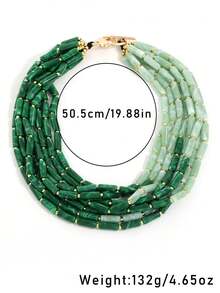 Collar de cuentas verde degradado multicapa exagerado, gargantilla retro, accesorio versátil y de moda - Degradado - Ver 2