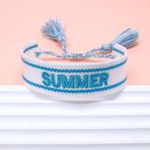 1条绣有“SUMMER”字样的手工编织手链，适合送给家人、朋友、学生，也可作为节日礼物、派对饰品、海滩旅行饰品，波西米亚风格。 - 藍色 - 查看 3
