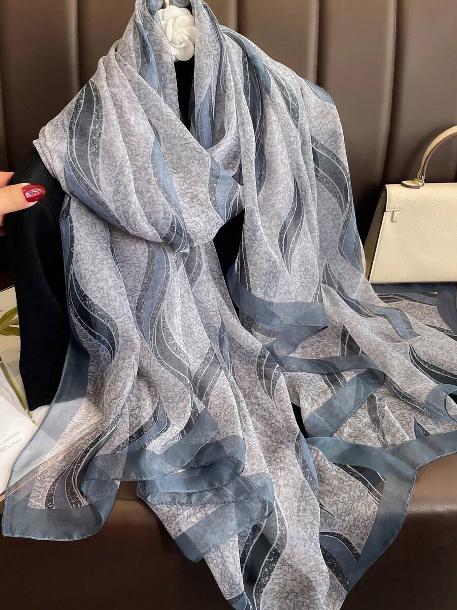 1 chiếc khăn voan màu xám dành cho nữ, nhẹ, đa năng, thích hợp cho mùa xuân thu, du lịch, chống nắng, dùng để quàng cổ. - Xám - Xem 1