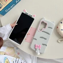 3D猫咪造型手机壳，兼容 15 Pro Max、16 Pro、17 Air、14 Pro、12、11、13 Pro Max，可爱少女风，全包覆防震硅胶软壳；也兼容三星Galaxy S25 Ultra、S24 Ultra、S23 Ultra、A56、A55、A54，卡通猫咪挂件软保护套 - 小貓 - 查看 3