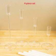 4 piezas Portavelas de cono de vidrio transparente - Centros de mesa elegantes para bodas, fiestas y eventos | Decoración del hogar moderna e ideal para regalos - color transparente - Ver 11