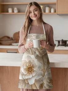 1pc, Flowers Pattern Polyester Apron, Suitable For Cooking, Baking, And Gardening - Can Be Used As Attire For The Kitchen And Dining. - Multicolor - View 7