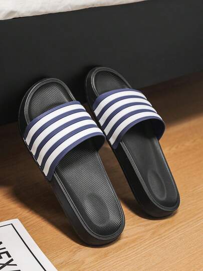 男士经典条纹凉鞋，室内外通用大码拖鞋，防滑运动休闲家居拖鞋（尺码 40-47）