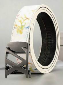 MMJ Finswift Fashionable White Casual Automatic Buckle Belt For Men, Letter Print Stylish Belt Suitable For School, Work, Party - Multicolor - View 3