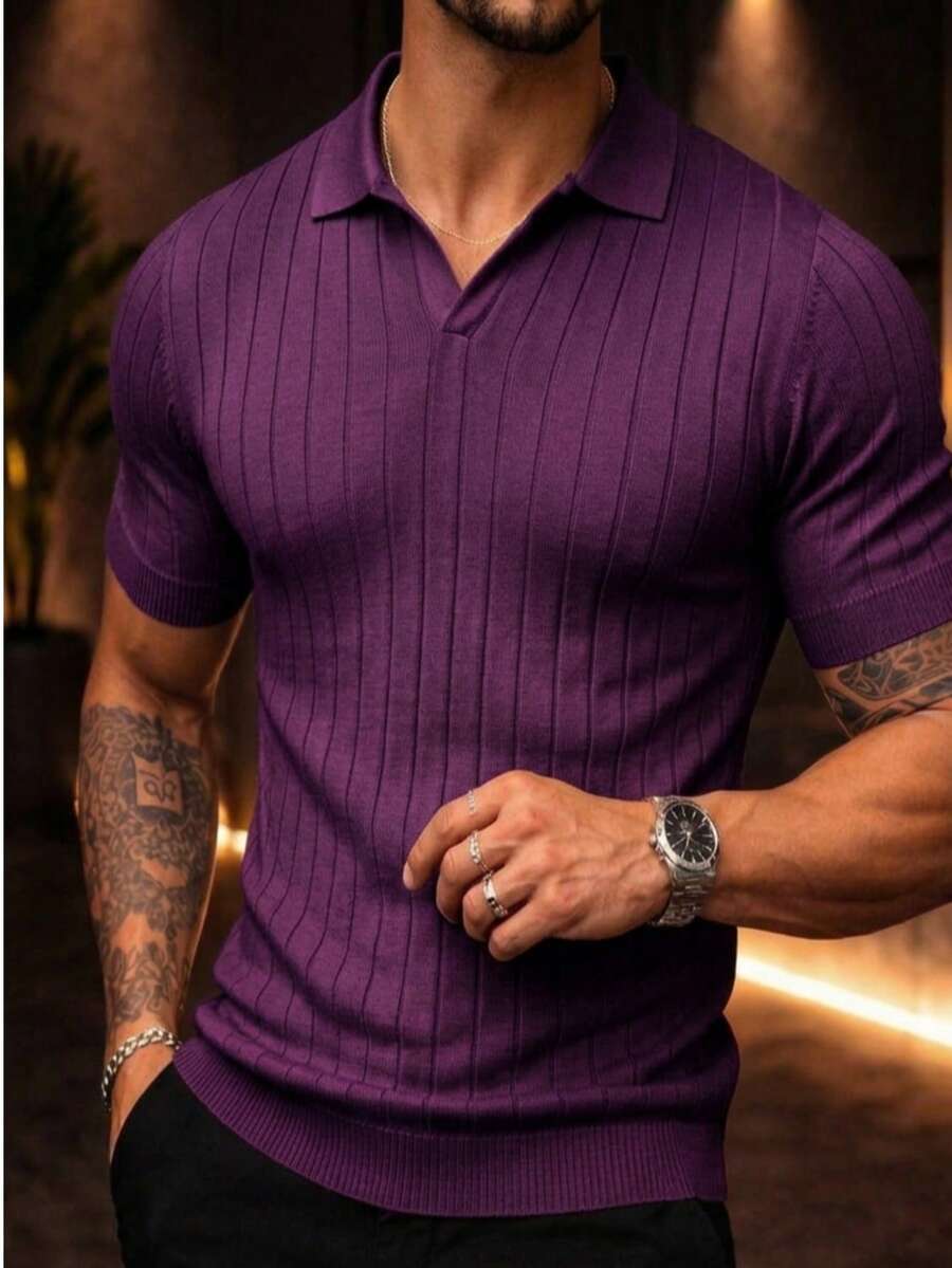 TRICOT DE LUXO Men's Chic Lightweight Textured Knit Sweater Shirt, High Quality, Perfect For Autumn And Winter, Valentine's Day. - Màu tím - Xem 1