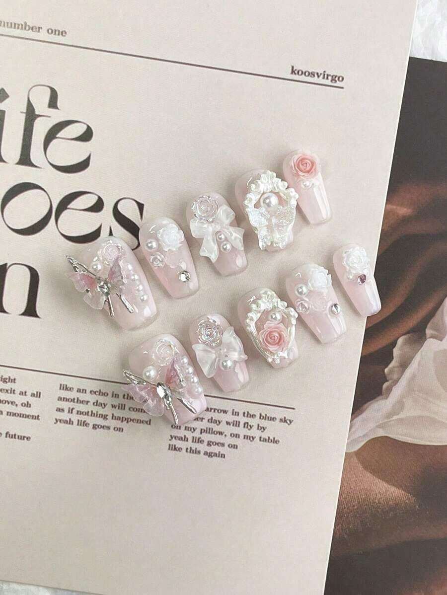 New Relief Pink Soft Cute 3D Wearing Nail Art Press On Nail Nails Nail Supplies - Phong cách hình ảnh chính - Xem 1