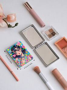 1pc Fashionable Folding Vanity Mirror, Lightweight Compact Portable Hand Mirror, Durable PU Leather, Suitable For Various Occasions, Rectangular Compact Mirror For Carrying - Multicolor - View 5