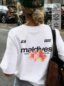 Áo thun nữ màu trắng bằng cotton nguyên chất, in họa tiết hoa nhiệt đới Maldives, trang phục thể thao thường ngày mới cho mùa xuân/hè, mềm mại, thoáng khí và rủ, hoàn hảo cho trang phục hàng ngày khi đi nghỉ mát ngoài trời. Phong cách tối giản Y2K, vui tươi, thoải mái và bền bỉ. - Trắng 8 - Xem 4