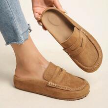 Elegant Comfortable Women's Fabric Mule Flats, Slip-On Backless Loafers, Casual Shoes For Office & Daily Wear - Brown - View 4