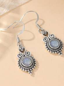 Vintage handgefertigte geschnitzte spiralförmige runde Ohrringe, Kupferschmuck, Retro-Schmuck für Frauen zu Feiertagen, kreative Alltagsgeschenke - Silber - Übersicht 7
