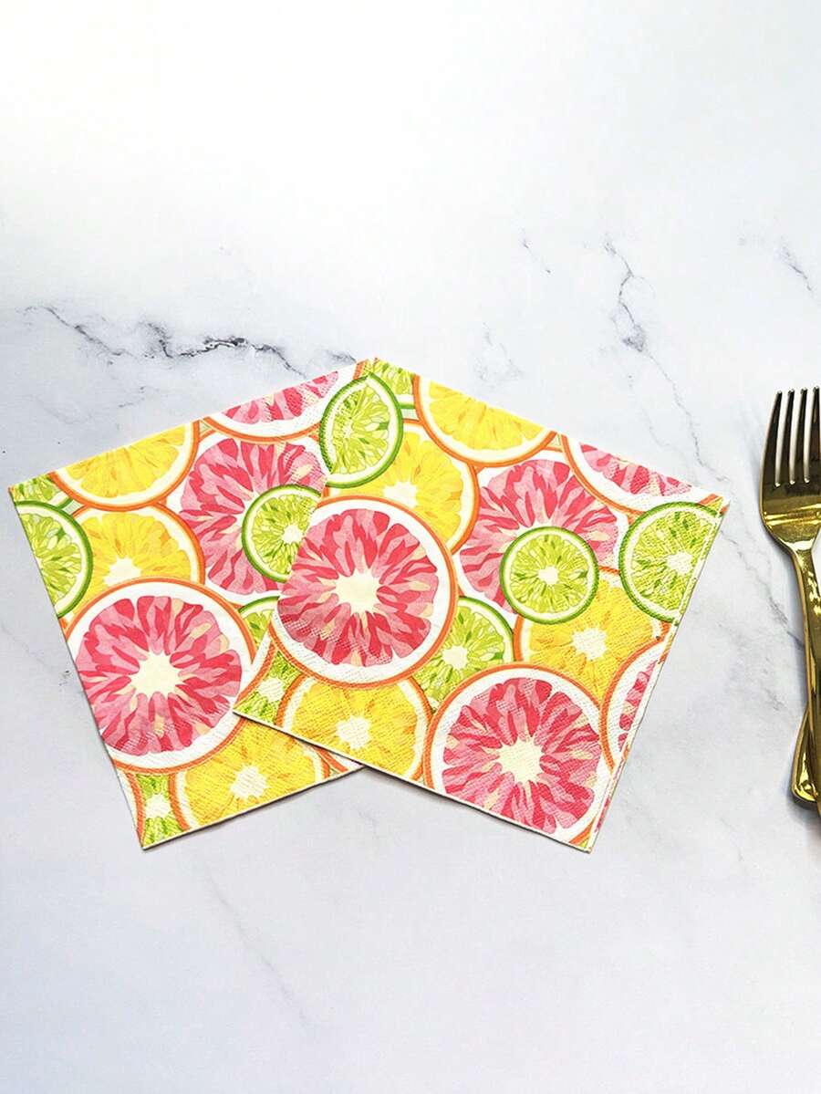 20pcs Colorful Lemon Print Disposable Double-Ply Paper Napkins, Suitable For Western Restaurants, Spring/Summer Outdoor Gatherings, Home Kitchen - Multicolor - View 1