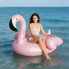 Flotteur de piscine gonflable en forme de flamant rose, siège flottant de plage, transat gonflable à la mode pour le plaisir aquatique estival, flotteur de piscine, accessoires de plage, flotteur de piscine - Flamant rose flottant avec des plumes - Voir 2